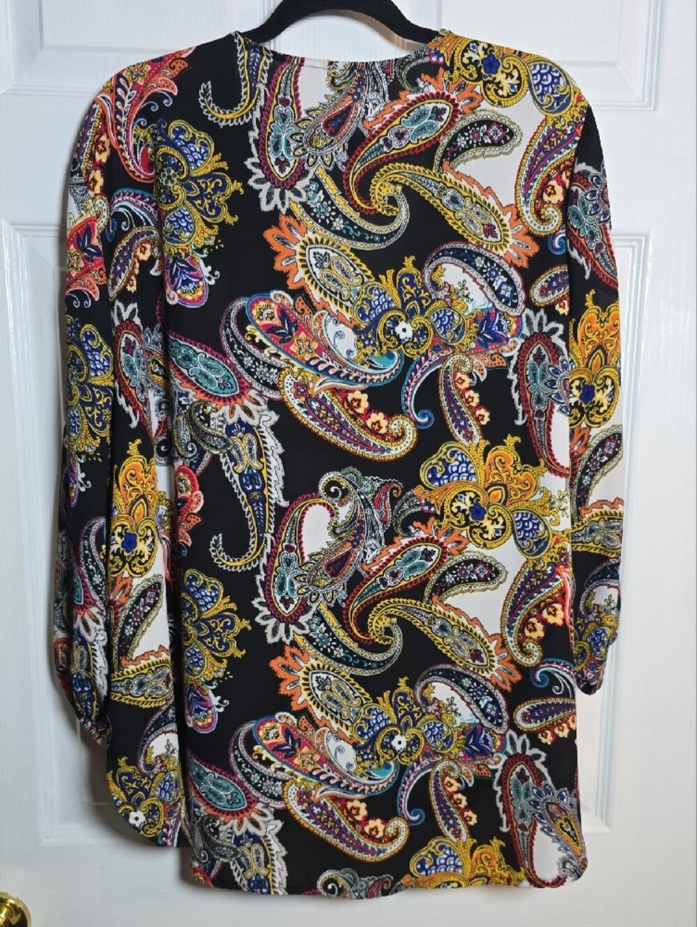 Source Unknown Black Paisley Open Front Blouse with Multi-Color Print - Picture 3 of 3